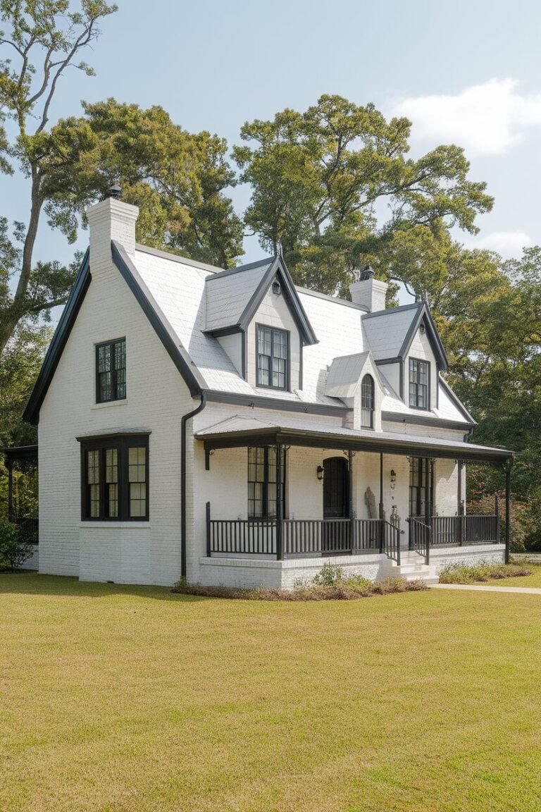 20+ Stunning White Brick House Exterior Designs with Black Trim
