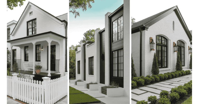White Brick House Exterior Designs with Black Trim